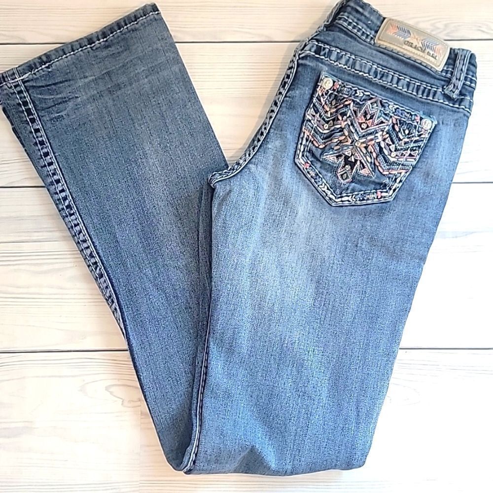 Grace in LA Light Blue Embroidered Bootcut Womens Size Waist 28 (Runs Small)